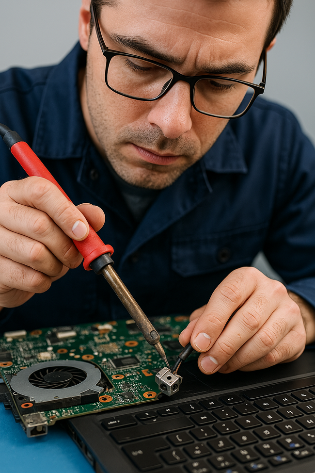 Connettore DC power jack danneggiato su scheda madre notebook"