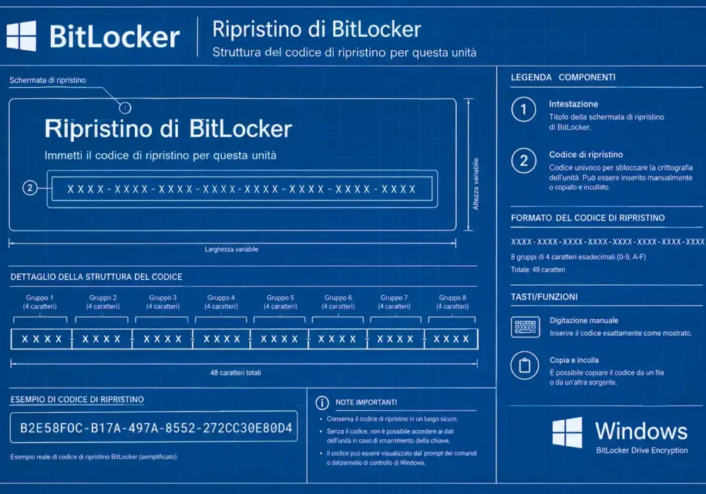 Come sbloccare BitLocker senza chiave di ripristino: Immagine descrittiva della richiesta di inserimento di codice per l'unità criptata da bitlocker